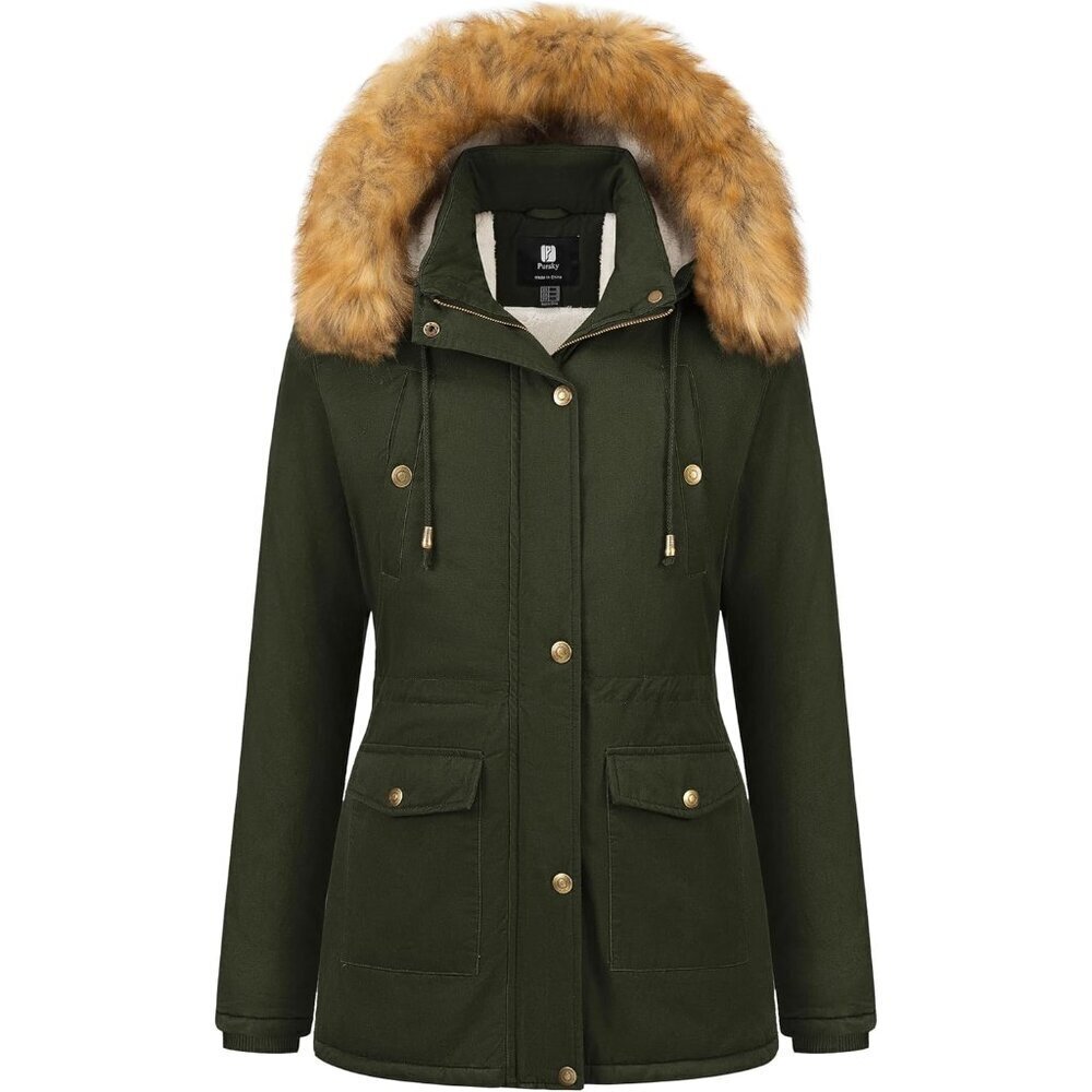 Women's Winter Coat Sherpa Lined Cotton Military Jacket Thicken Heavy Parka with